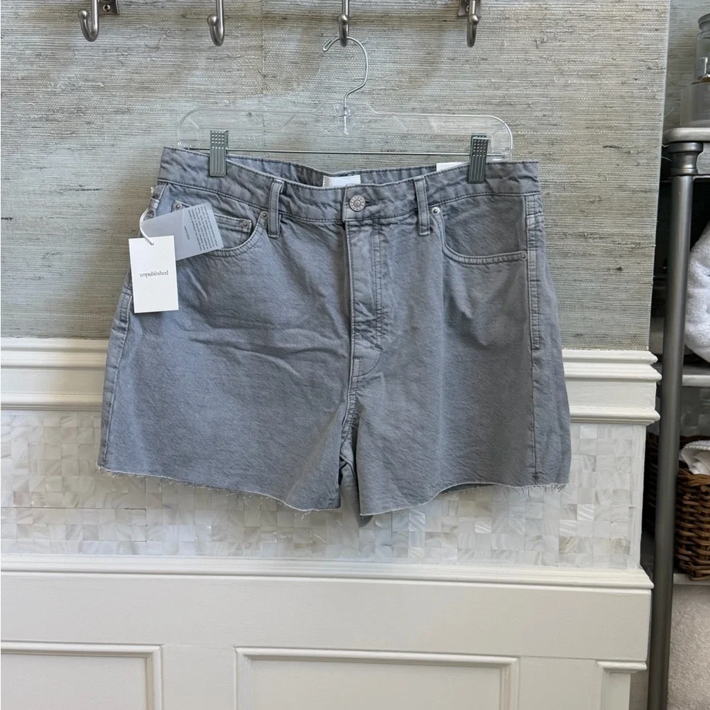 NWT new 31 Anthropologie unpublished emma Gray Denim Jean shorts mom fit - Picture 3 of 17